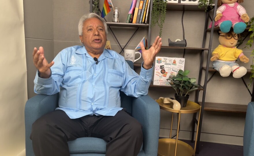 Gaspar Luna Oliveira speaks during an interview inside a KPBS studio, Aug. 28, 2025.