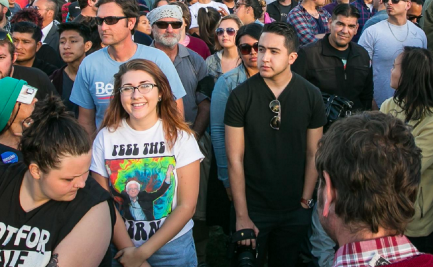 Crowd awaits arrival of Bernie Sanders at a rally in National City, May 21, 2016. 
