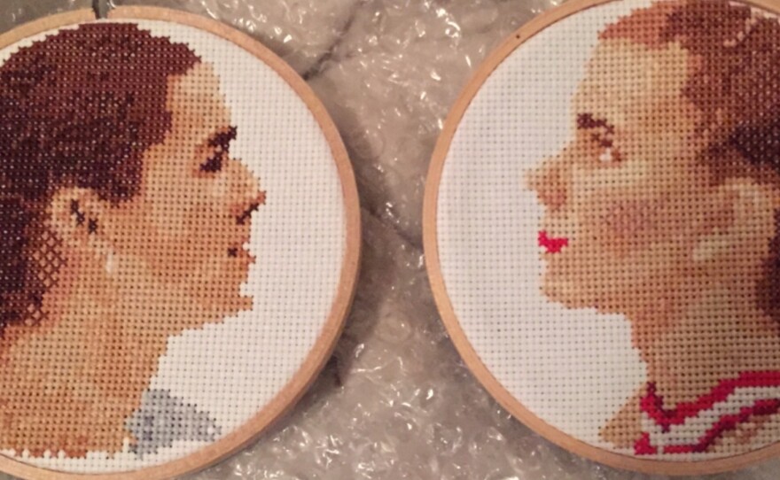 Contributions to the museum came from around the country, including these cross-stitched portraits of Kerrigan and Harding.
