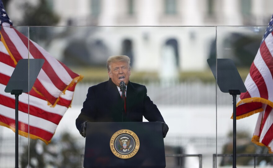 President Trump speaks at the "Stop The Steal" rally outside of the White House on Jan. 6, just before his supporters stormed the Capitol.