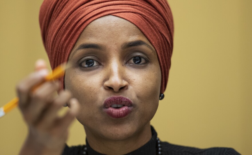 Rep. Ilhan Omar, seen here in 2019, said Wednesday that she was drafting articles of impeachment for President Trump, as his supporters stormed the U.S. Capitol.