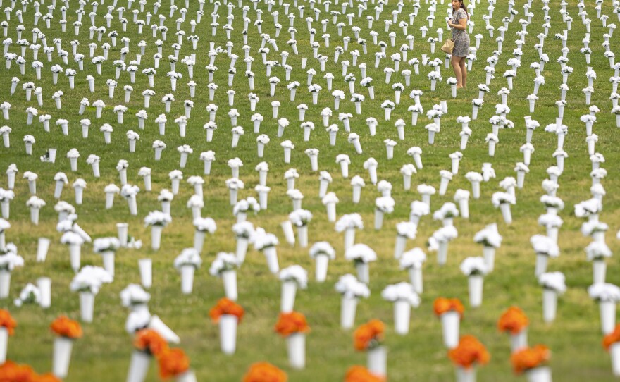 A field of flowers representing deaths from gun violence at the Giffords Gun Violence Memorial in front of the Washington Monument on June 7, 2022 in Washington, DC.