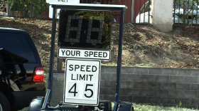 One of two solar-powered speed trailers unveiled by the San Diego Police Department, Aug. 6, 2015.