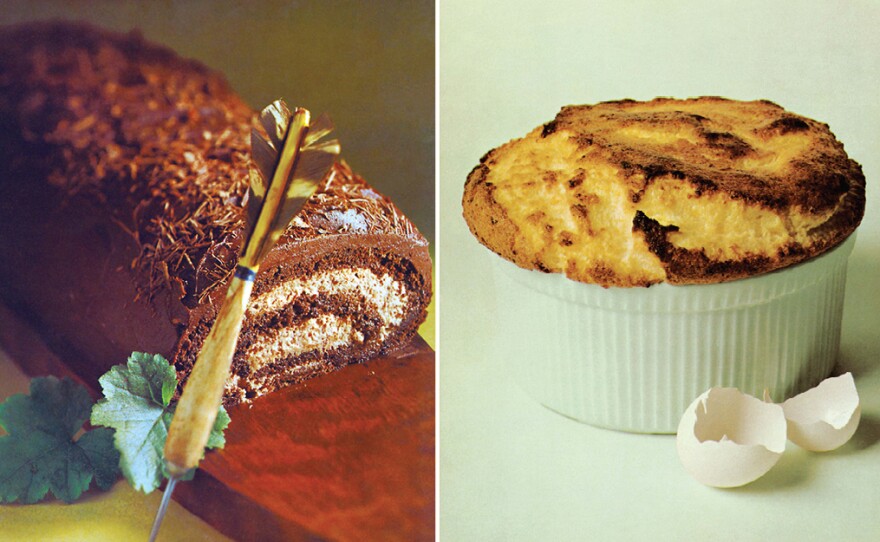 The Prices' cookbook included recipes for Whitehall Club Chocolate Roll and Soufflé au Grande Marnier, photographed by artist Tosh Matsumoto.