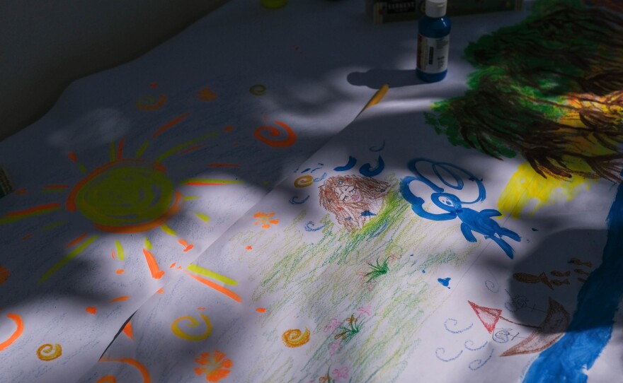 The painting station for children during Saturday's "sancocho comunitario" event, which was hosted by Huerto Callejón Trujillo in Ponce Playa, Puerto Rico.