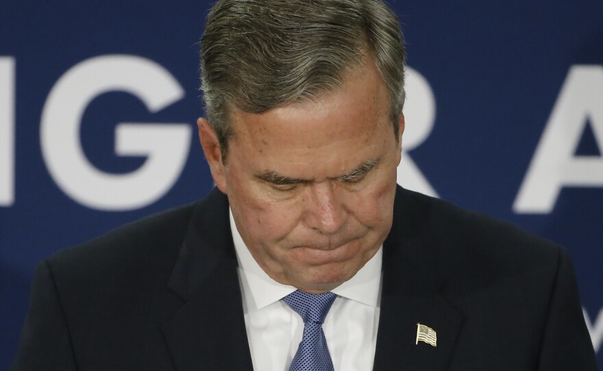 Jeb Bush speaks Saturday at his South Carolina Republican presidential primary rally, where he ended his campaign.