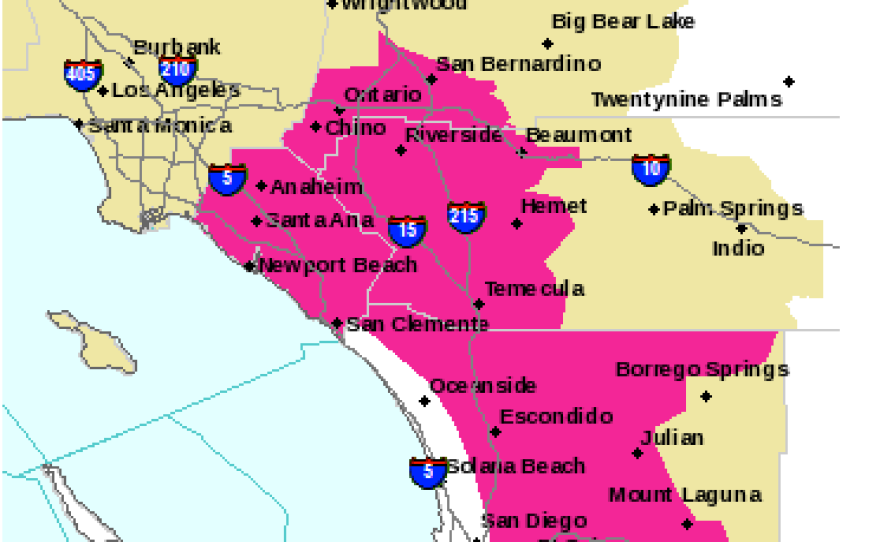 This National Weather Service map shows communities under a red flag warning issused the afternoon of Friday, Sept. 27 to 6 p.m. Saturday, Sept. 28, 2013.