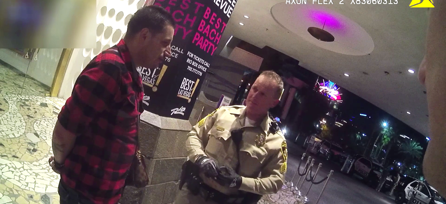 Sheriff's Deputy Andrew Phillips is arrested at the Rio Hotel & Casino in Las Vegas, Jan. 28, 2020.