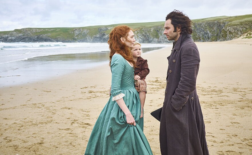 Left to right: Eleanor Tomlinson as Demelza and Aidan Turner as Ross.