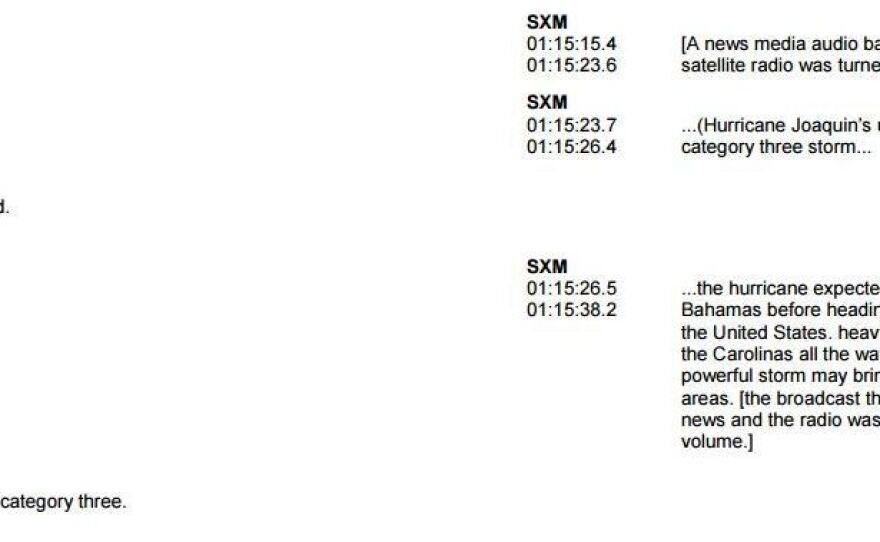 Excerpt of data recording transcript from 1:15 a.m. "2M" refers to the ship's second mate.