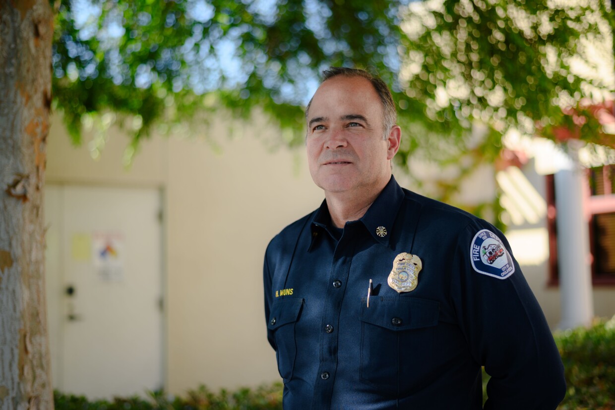 Chula Vista Fire Chief Harry Muns stands for a portrait at City Hall in Chula Vista on June 20, 2024. Muns was a key supporter of the citywide tax that funds public safety measures like the fire department's fuels management crew.