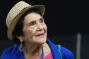 FILE - Dolores Huerta, the labor leader, civil rights activist and co-founder of the National Farm Workers Association, is seen at the California Democratic Party's 2025 State Convention at the Anaheim Convention Center in Anaheim, Calif., May 31,...