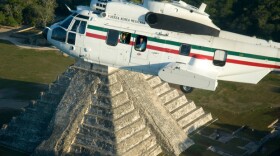 Peter Greenberg and President Felipe Calderon in his helicopter over Mexico during the filming of "Mexico: The Royal Tour."