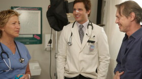 Edie Falco, Peter Facinelli and Steve Buscemi on the set of the critically acclaimed series NURSE JACKIE, featured in AMERICA IN PRIMETIME.