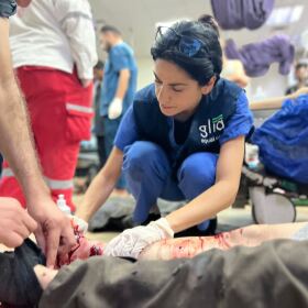 Nurse practitioner Amanda Nasser treats an injured patient in Nasser Hospital in this undated photo.