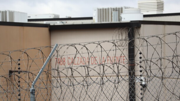 Barbed wire fencing at the Otay Mesa Detention Center on April 2, 20