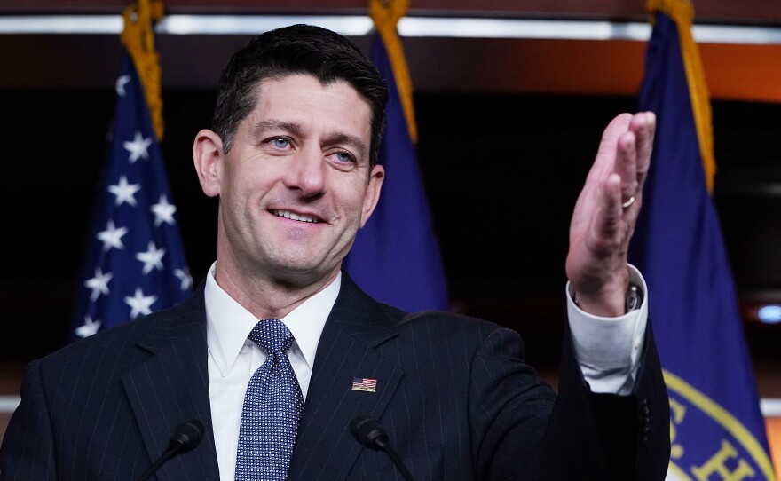 House Speaker Paul Ryan answers reporters' questions moments after the House narrowly passed a budget, 216 to 212, beginning a process for the Senate to move forward on an overhaul of the tax code.