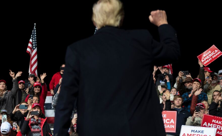 Former President Trump holds up a fist to supporters on the campaign trail in 2020. Trump's grip on the party, by many accounts, appears to be loosening.