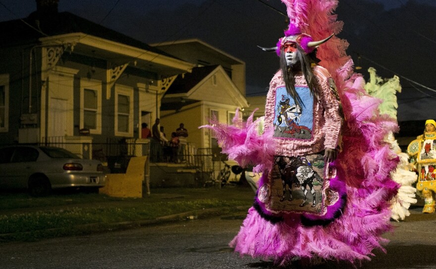Photographer L. Kasimu Harris says he "didn't become a photographer until Katrina." Above, he shows the funk band Bo Dollis Jr. and the Wild Magnolias as they prepare to "mask" for St. Joseph's Night.
