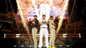 Fernando Tatis Jr., Eric Hosmer and Manny Machado unveiled the new brown Padres uniform at Petco Park on Nov. 9, 2019.