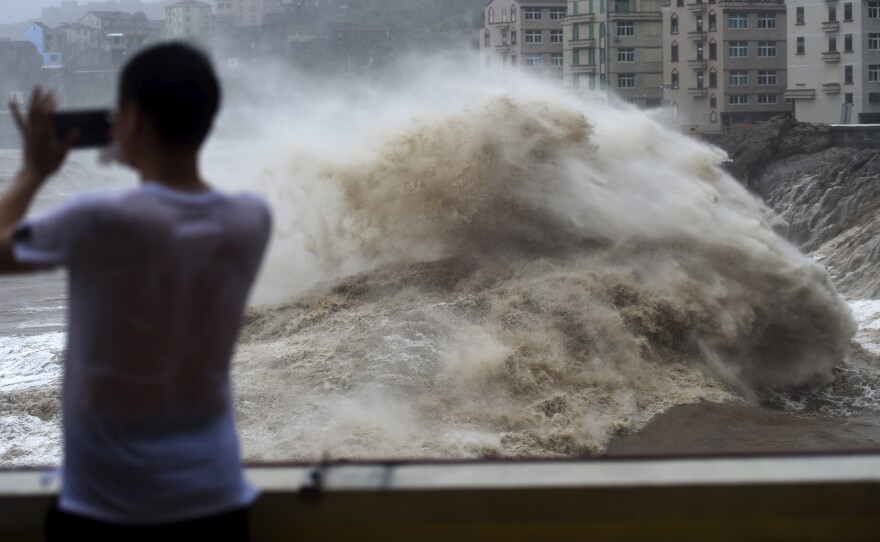 Typhoon Lekima approaches the Shitang Township of Wenling City in eastern China's Zhejiang province. Typhoon Lekima struck the coast south of Shanghai, knocking down houses and trees.