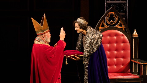 Henry (Keshav Moodliar) is crowned King in "Henry 6" at the Old Globe Theatre's Lowell Davies Festival Theatre. (July 9, 2024)