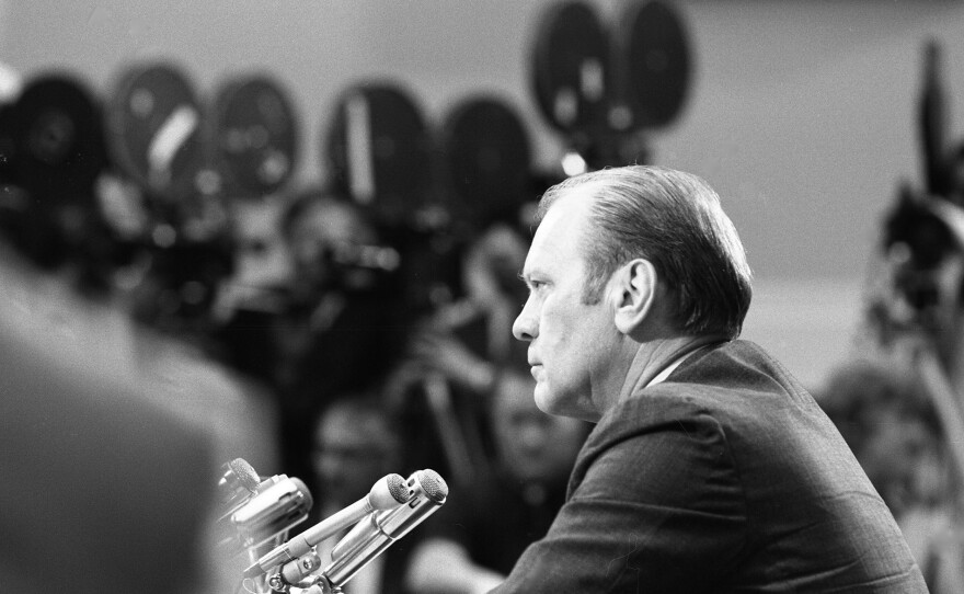 Gerald R. Ford sitting before the House Judiciary Committee during his Vice Presidential confirmation hearings in 1973.
