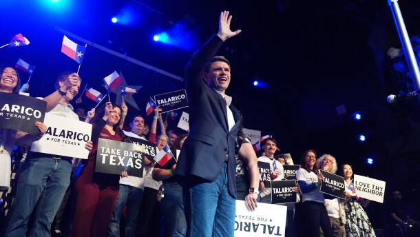 Texas Democratic Senate candidate Texas state Rep. James Talarico waves to the crowd before speaking Mar. 4 in Austin. Talarico raised $27m in the first quarter of 2026, leading a pack of Democrats who outraised Republicans in several key Senate matchups.