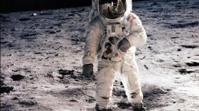 Astronaut Buzz Aldrin walks on the surface of the moon during the Apollo 11 extravehicular activity on July 20, 1969.