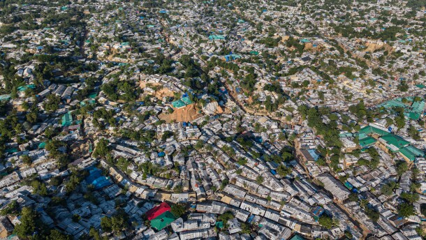 FILE - An aerial view of a Rohingya refugee camp, home to over a million of Myanmar's persecuted Rohingya minority, covers the land in Cox's Bazar, Bangladesh, Nov. 25, 2025.