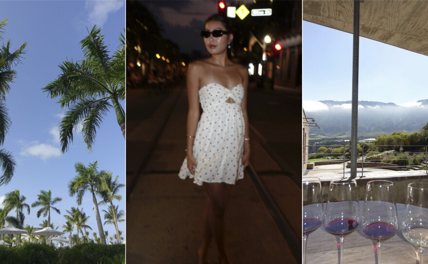 Katie and Gwen Coyne love the wistful, hazy aesthetic of digicam images. These show palm trees in the Dominican Republic, Gwen out with friends and a wine tasting in South Africa.