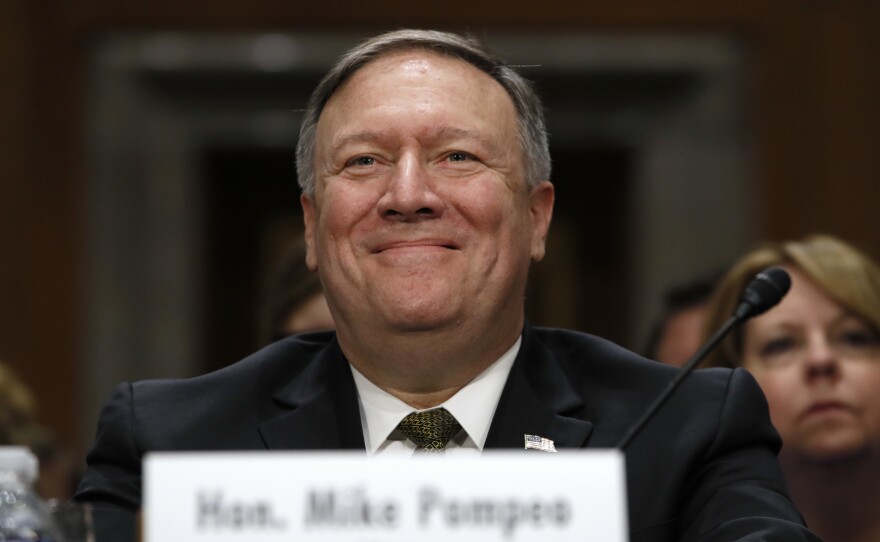 Secretary of State-designate Mike Pompeo smiles after his introduction before the Senate Foreign Relations Committee during a confirmation hearing on April 12 on Capitol Hill.