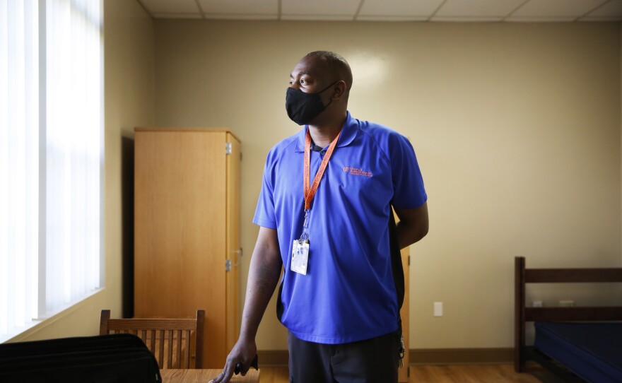 Jarvis Penny, a building services supervisor at the University of Florida, is in charge of making sure the custodians he trains feel safe doing their job. As part of that training, he cleans rooms alongside his staff. "I like to lead by example," he says. "If something happens to you, it's going to happen to me. If you get sick, I get sick with you."