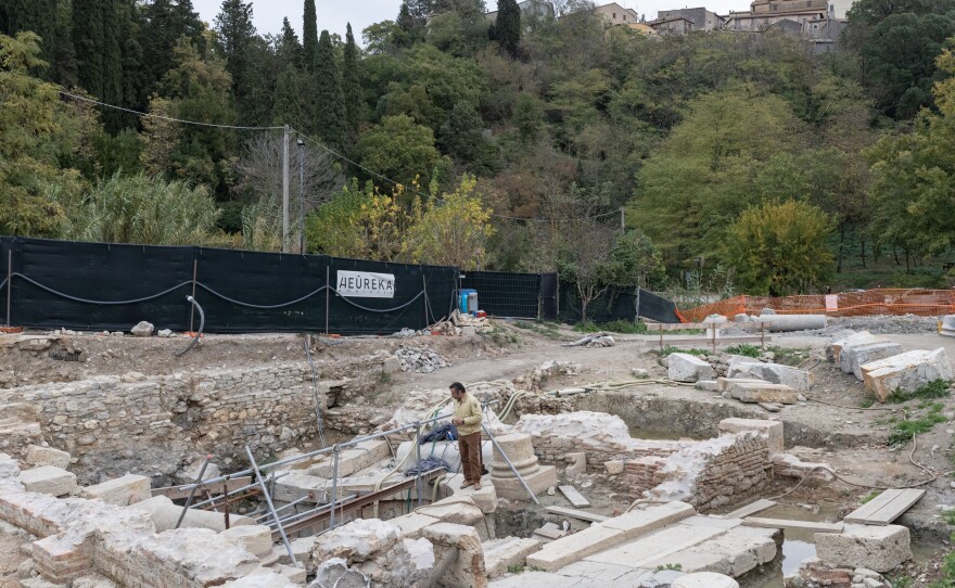 Emanuele Mariotti, archaeologist and fieldwork manager for the municipality of San Casciano dei Bagni, at the archaeological site on Nov. 12.