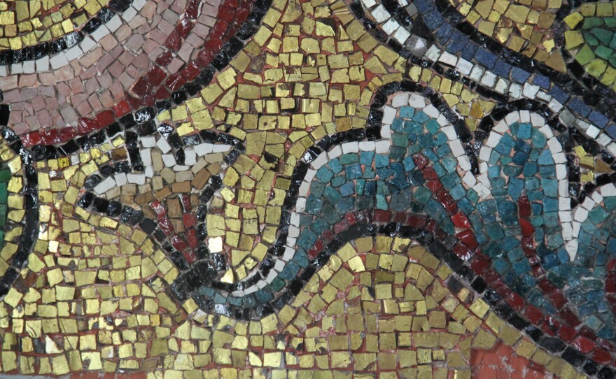 The mosaics feature mother of pearl and tiny tiles of stone and glass with gold and silver leaf.