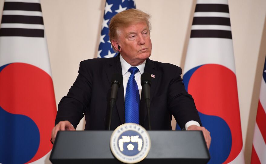 President Trump, who held a joint news conference Tuesday with South Korean President Moon Jae-in, saw his party come up short at the ballot box in several closely watched races.