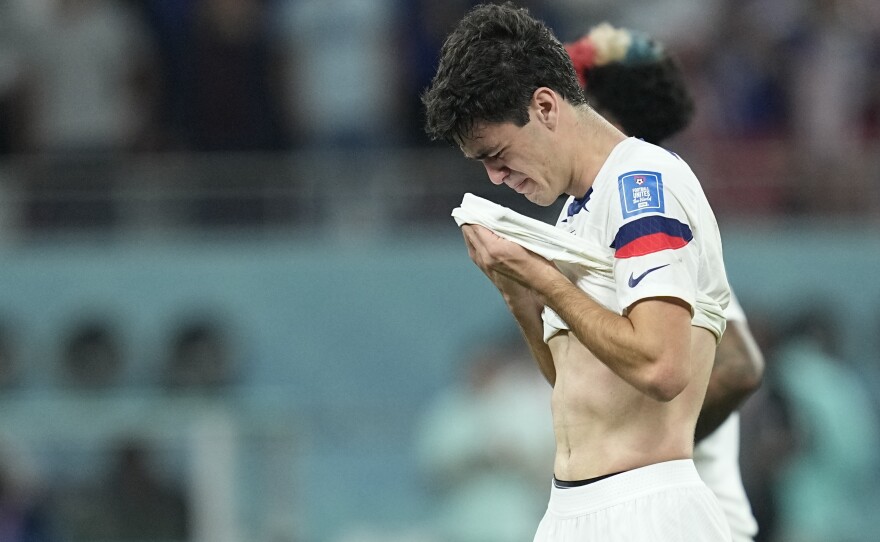 Gio Reyna of the United States is dejected after the World Cup round of 16 soccer match between the Netherlands and the United States, at the Khalifa International Stadium in Doha, Qatar, Saturday, Dec. 3, 2022. Netherlands won 3-1.