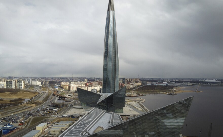 A view of the business tower Lakhta Centre, the headquarters of Russian gas monopoly Gazprom in St. Petersburg, Russia, on April 27. Russia has halted natural gas exports to neighboring Finland.