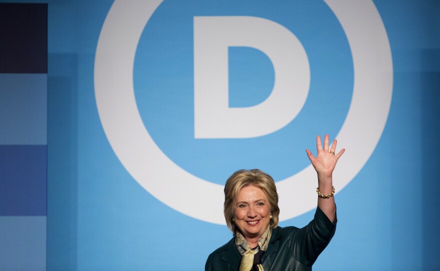 Hillary Clinton appears at a Democratic National Committee event in October. Her joint fundraising committee with the DNC can ask a single donor for 135 times as much money as her campaign alone.