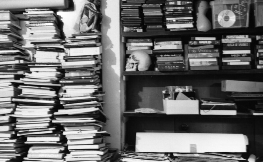 One of the cluttered rooms in H. R. Giger's Zurich home.