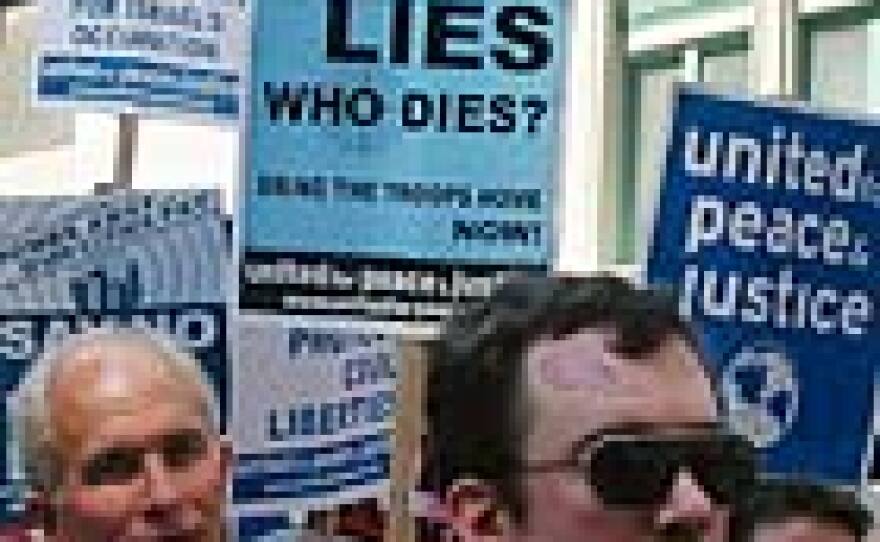 Anti-Bush protesters gather in New York City Sunday, a day before the start of the GOP convention.