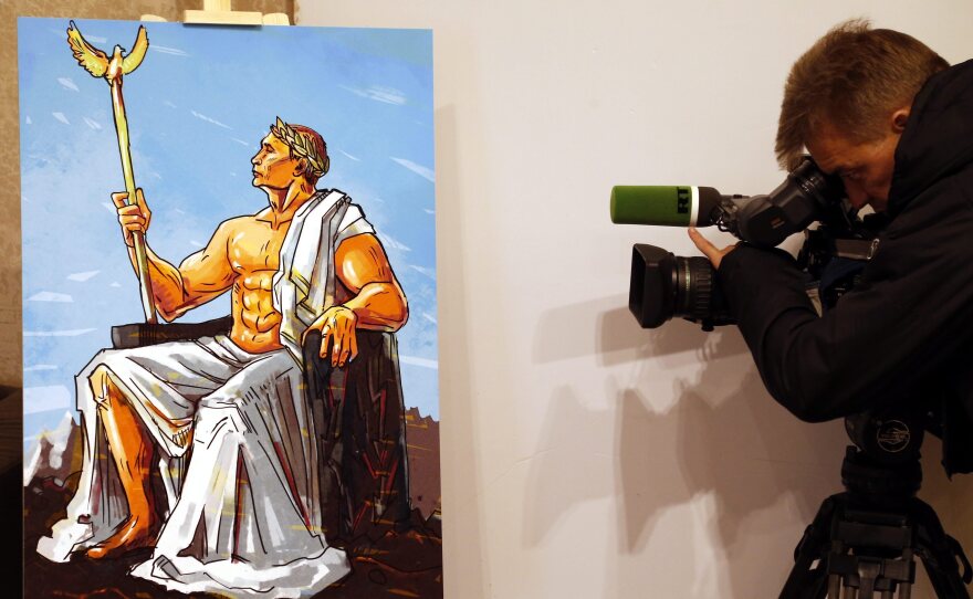 At Moscow's "Putin Universe" exhibition, a painting depicted the Russian president as Jupiter, god of the skies.