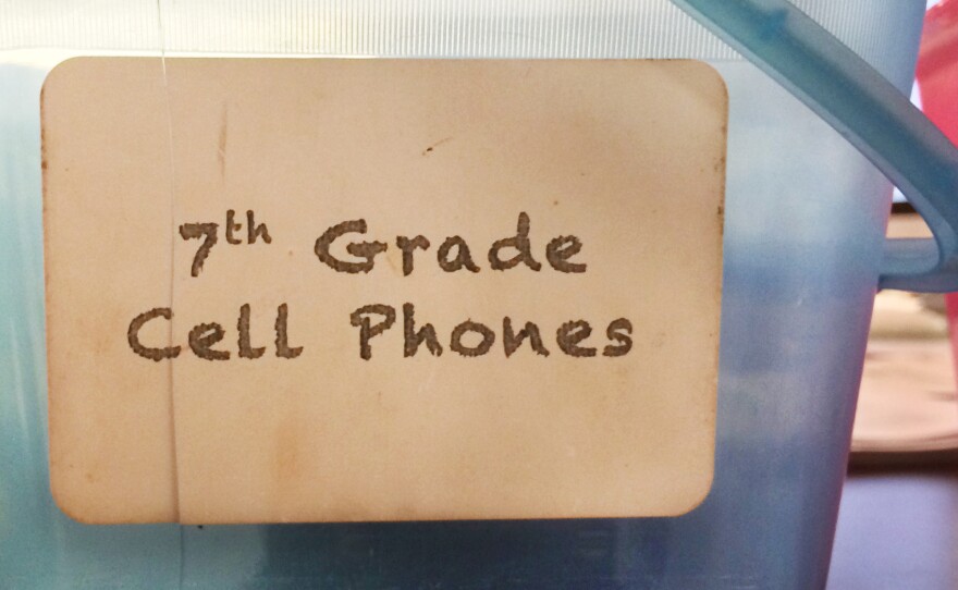 7th graders' cell phone box.