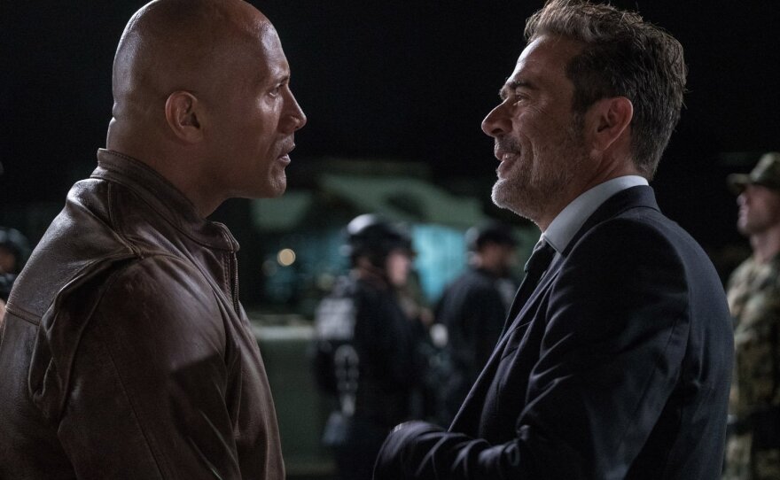 Dwayne Johnson is a primatologist who faces off against a government agent played by Jeffrey Dean Morgan in "Rampage."