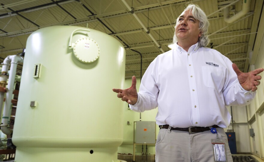 Des Moines Water Works CEO and general manager Bill Stowe stands in the Nitrate Removal Facility at the Water Works treatment plant, on May 16, 2013, in Des Moines, Iowa. Stowe says the source of the nitrate is pretty clear.