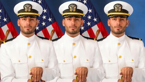 A collage of images of Ammar Campa-Najjar in his military attire is shown.