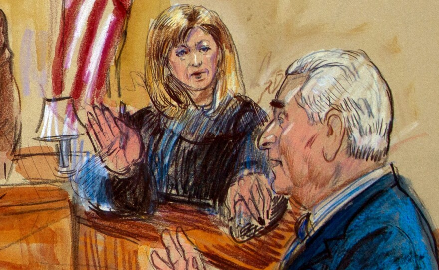 In this sketch, Judge Amy Berman Jackson presides over a court hearing for Trump campaign adviser Roger Stone at the U.S. District Courthouse in Washington, D.C., in February. Jackson is among the women judges playing a central role in the Russia investigation.
