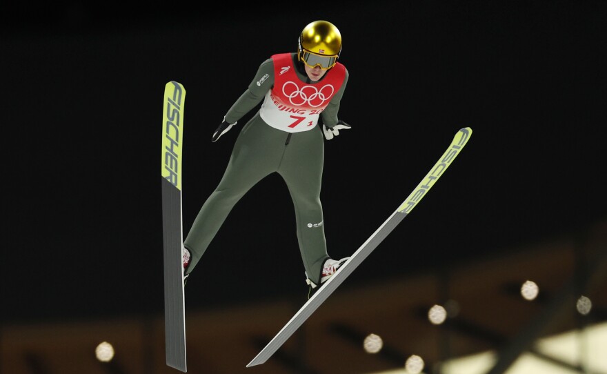 Anna Odine Stroem of Team Norway was one of five athletes disqualified from the inaugural mixed team ski jumping event at the Beijing Winter Olympics. Officials said their jumpsuits didn't comply with the rules.