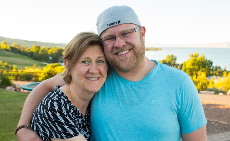 Denille Andrus hugs her son Joe Tanner in Bear Lake, Utah.