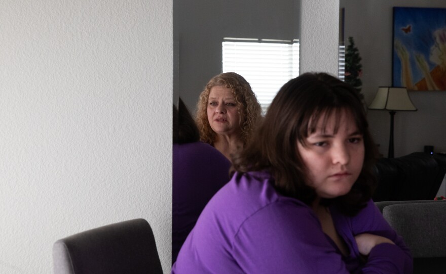 Melody and her daughter Angeleena O'Connor, 16, at their home in Las Vegas. Angeleena has autism in addition to anxiety, bipolar disorder and intermittent explosive disorder, among other diagnoses that can cause violent outbursts.